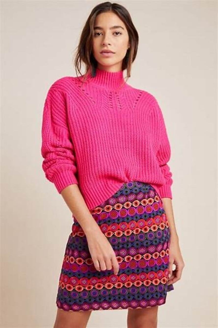 Anthropologie Hutch Ellen Circle Embroidered Multicolor A-Line Mini Skirt Size 4